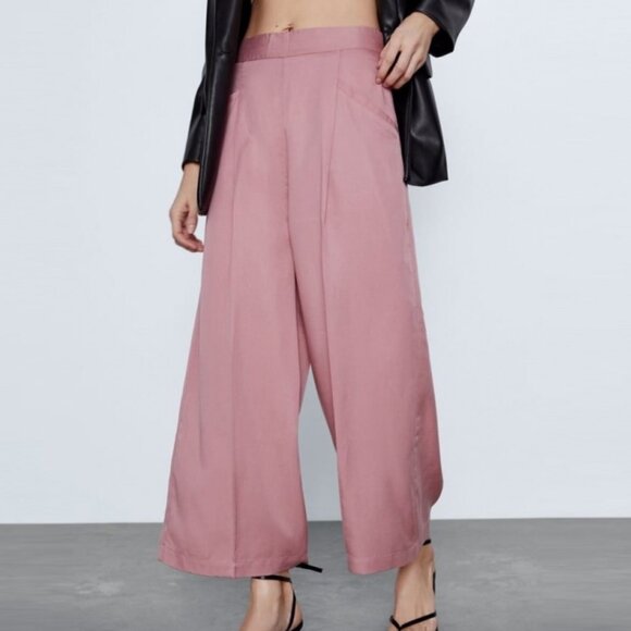 NEW Zara Dusty Rose Pink High Waist Wide Leg Culottes Pants, Size S - Picture 7 of 16